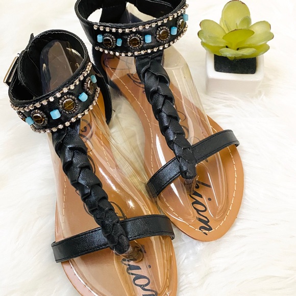 NWT black strappy sandals rhinestones - Picture 2 of 4